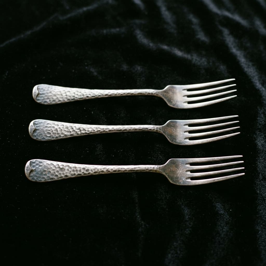 Couverts de table en argent massif alignés sur velours noir