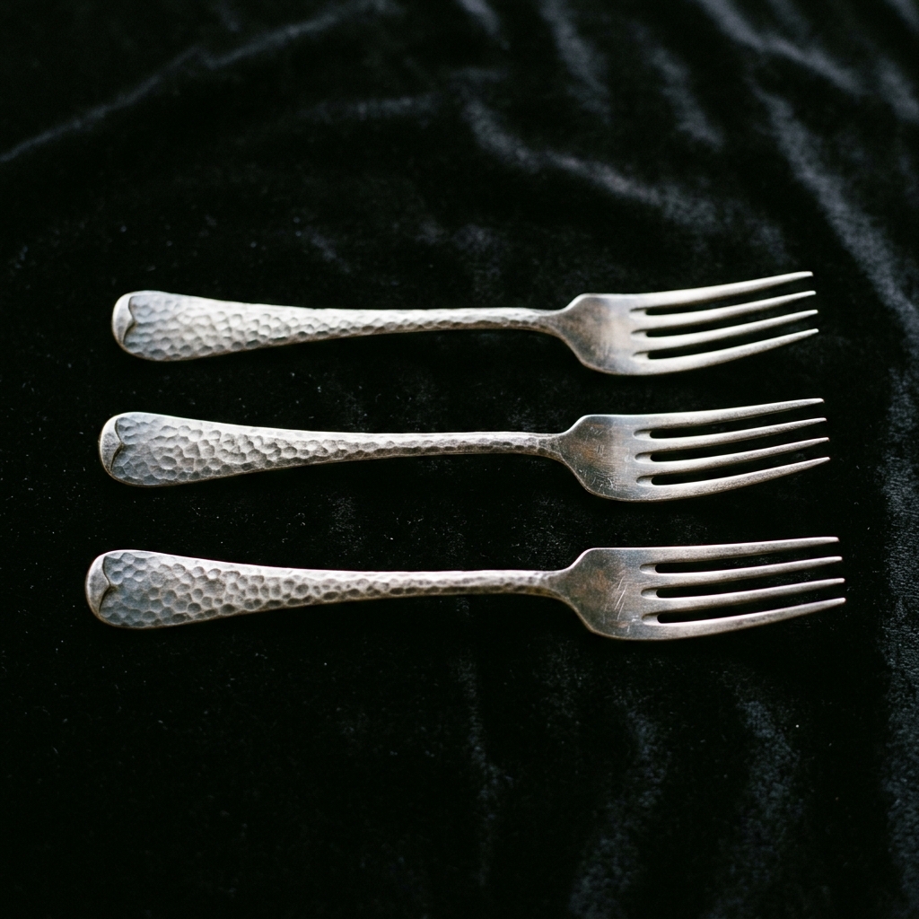 Couverts de table en argent massif alignés sur velours noir